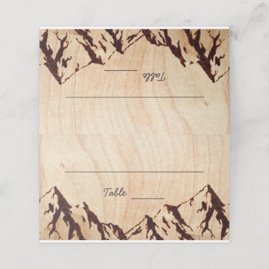 木材の燃えた素朴山結婚の座席表 プレイスカード (外部開封)