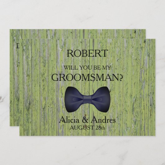 木材の背景あなたは私のグロムスマンになる？ 招待状 (正面/裏面)