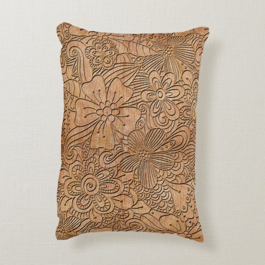 木材の花模様 アクセントクッション (裏面(縦))