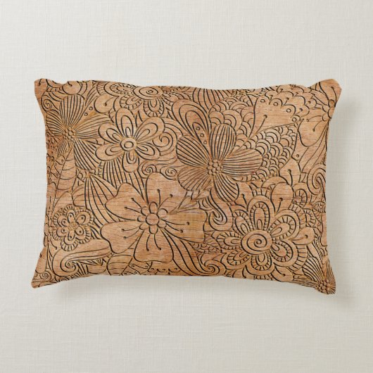 木材の花模様 アクセントクッション (裏面)