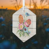 木材の青いピンクとオレンジの素朴花束フェイク ガラスオーナメント