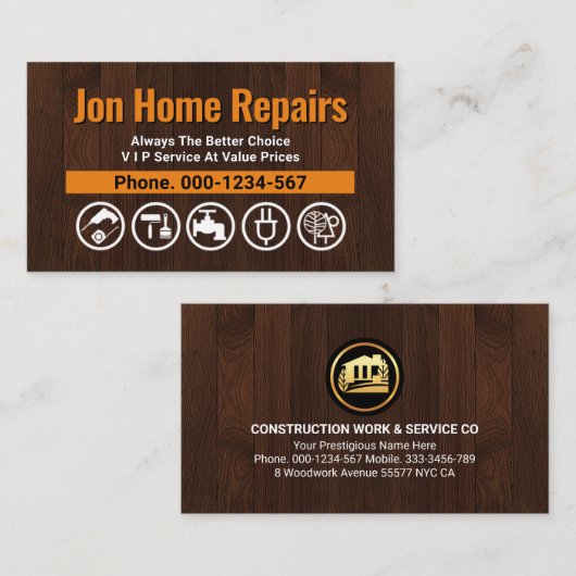 木材の黄色のタブbyハンドマン 名刺 (正面/裏面)