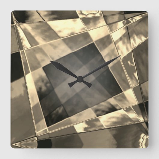 木材やベージュ色のトーンで傾斜した長方形？ スクエア壁時計 (正面)