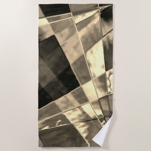 木材やベージュ色のトーンで傾斜した長方形？ ビーチタオル (正面)