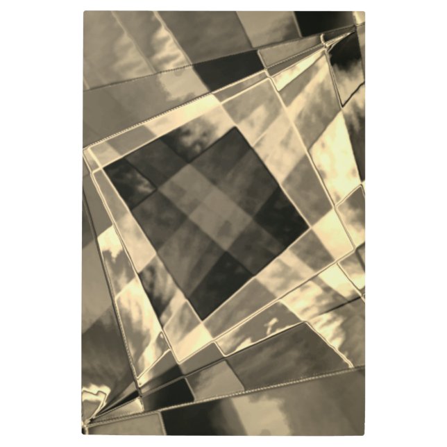 木材やベージュ色のトーンで傾斜した長方形？ メタルプリント (正面)