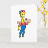 木材を扱うキリン職人 カード (黄色い花)