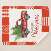 木材を持つヴィンテージ赤トラック付きクリスマスブランケット シェルパブランケット (正面(横))