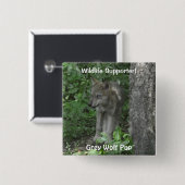 木材ウルフポンプ野生動物IDピン 缶バッジ (正面&裏面)