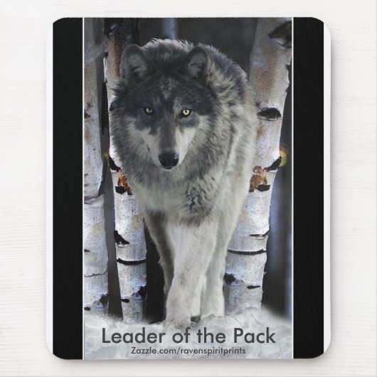 木材ウルフ、雪と木の野生生物アート マウスパッド (正面)