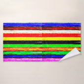 木材カラフルストライプ型 バスタオル (バスタオル)