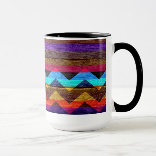 木材カラフル上のストライプシェブロンの#8 マグカップ (右)