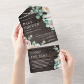 木材ソフト素朴バラユーカリプタスベイビーシャワー オールインワン招待状 (貼ってはがせる)