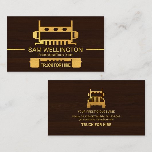 木材テクスチャ金ゴールドトラックロジスティックドライバ 名刺 (正面/裏面)