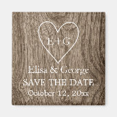 木材ハート結婚式のイニシャル日付を保存 マグネット (正面)