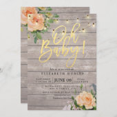 木材バラ素朴フローラストリング軽い赤ちゃんシャワー 招待状 (正面/裏面)