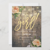 木材バラ素朴フローラストリング軽い赤ちゃんシャワー 招待状 (正面)