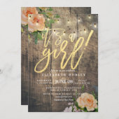 木材バラ素朴フローラストリング軽い赤ちゃんシャワー 招待状 (正面/裏面)