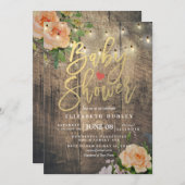 木材バラ素朴フローラストリング軽い赤ちゃんシャワー 招待状 (正面/裏面)