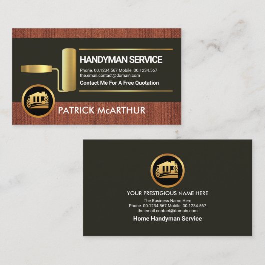 木材パネル金ゴールド絵を描ブラシマン画家 名刺 (正面/裏面)