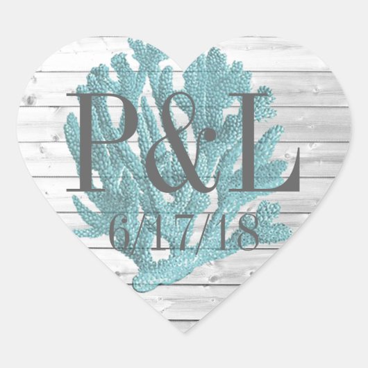 木材パーソナライズされたとビーチコーラルシール ハートシール (正面)