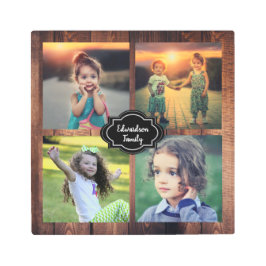 木材ファミリ素朴ー写真コラージャーのモノグラム名 メタルプリント