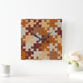 木材フェイクジグソーパズル スクエア壁時計 (ホーム)