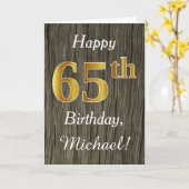 木材フェイク、フェイク金ゴールド65番目の誕生日+名前をカスタムする カード (黄色い花)