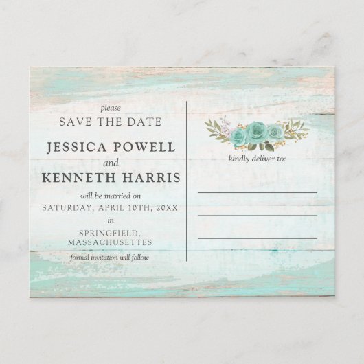 木材フローラの写真素朴コラージュの日付を保存 ポストカード (正面)