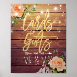 木材フローラひもライトカードギフト結婚のサイン ポスター