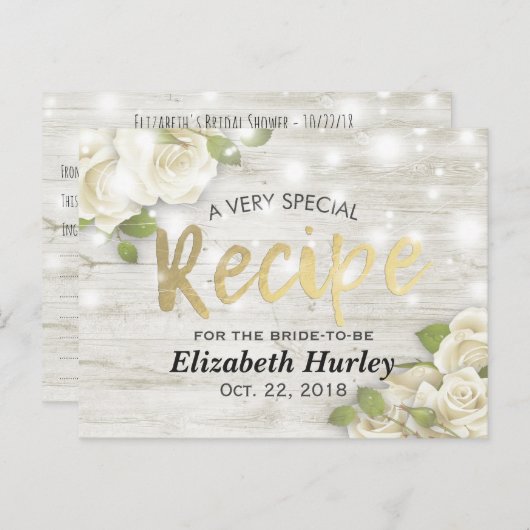 木材フローラストリングライトブライダルシャワーレシピ インビテーションポストカード (正面/裏面)