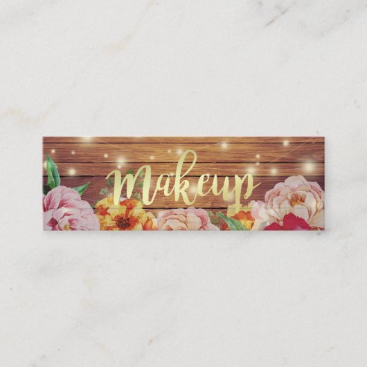 木材フローラストリングライト金ゴールドスクリプトメイクアップサロン スキニー名刺 (正面)