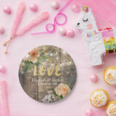 木材フローラ素朴ストリングライトウェディングシャワー ペーパープレート (パーティー)