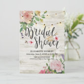 木材フローラ素朴ストリングライトブライダルシャワー 招待状 (スタンド正面)