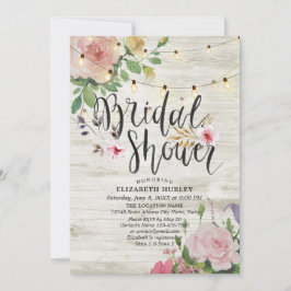 木材フローラ素朴ストリングライトブライダルシャワー 招待状