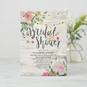 木材フローラ素朴ストリングライトブライダルシャワー 招待状 (スタンド正面)