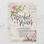木材フローラ素朴ストリングライトブライダルシャワー 招待状 (正面/裏面)