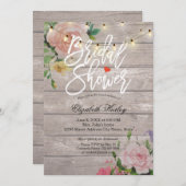 木材フローラ素朴ストリングライトブライダルシャワー 招待状 (正面/裏面)