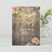 木材フローラ素朴ストリングライトブライダルシャワー 招待状 (スタンド正面)