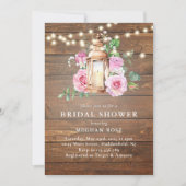 木材フローラ素朴ストリングライトブライダルシャワー 招待状 (正面)