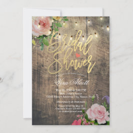 木材フローラ素朴ストリングライトブライダルシャワー 招待状
