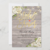 木材フローラ素朴ストリングライトブライダルシャワー 招待状 (正面)
