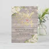 木材フローラ素朴ストリングライトブライダルシャワー 招待状 (スタンド正面)