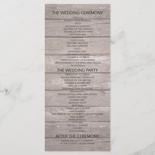 木材フローラ素朴ストリングライト結婚式 プログラム (裏面)