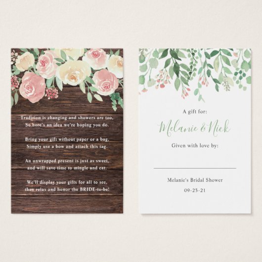 木材フローラ素朴ノーラップシャワー表示ギフトラベル (正面&裏面)