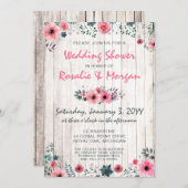 木材フローラ素朴バラカントリーウェディングシャワー 招待状 (正面/裏面)