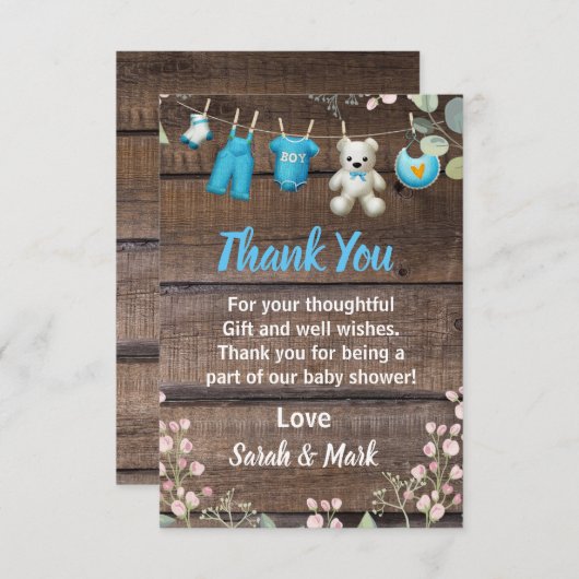 木材フローラ素朴ランドリー赤ちゃんシャワー サンキューカード (正面/裏面)