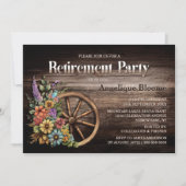 木材フローラ素朴ワゴンホイール退職パーティー 招待状 (正面)