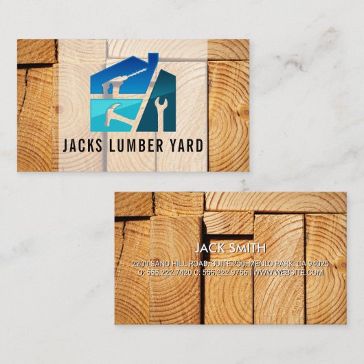木材ボードの切断 | ハードウェアツールロゴ 名刺 (正面/裏面)