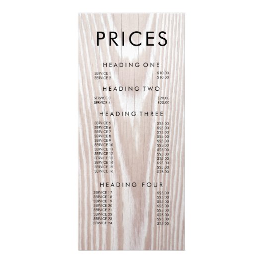 木材モダンアンティークグランジメニュー価格表 ラックカード (正面)