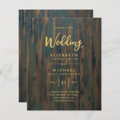 木材モダン金ゴールド予算の結婚式の招待 (正面/裏面)
